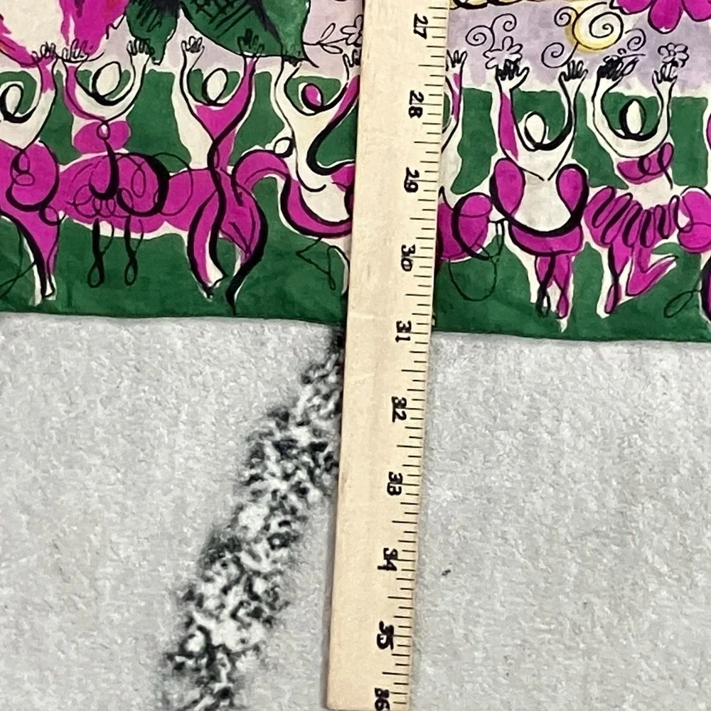 Vintage 100% Silk Floral Square Scarf Pink Green Rose Butterfly Hand Rolled
